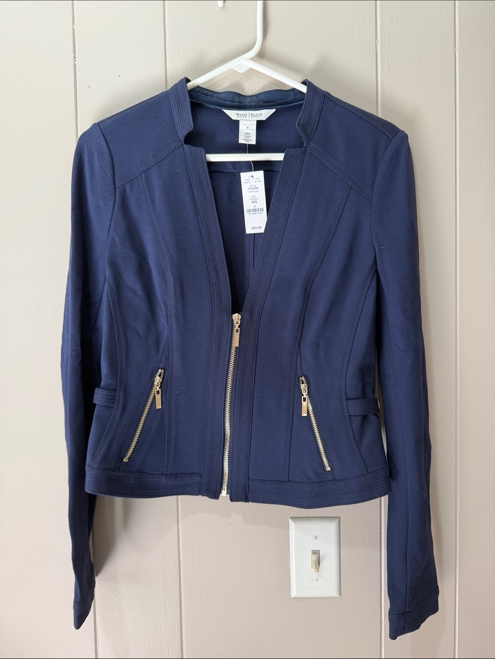 Navy Zip-Front Tailored Blazer